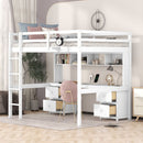 Full Size Loft Bed With Desk, Cabinets, Drawers, Charging Station And Bedside Tray, Sturdy Frame, No Box Spring Required - White by Unique Piece Furniture
