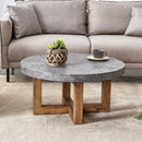 A modern retro circular coffee table with a diameter of 31.4 inches, made of MDF material, suitable for living rooms