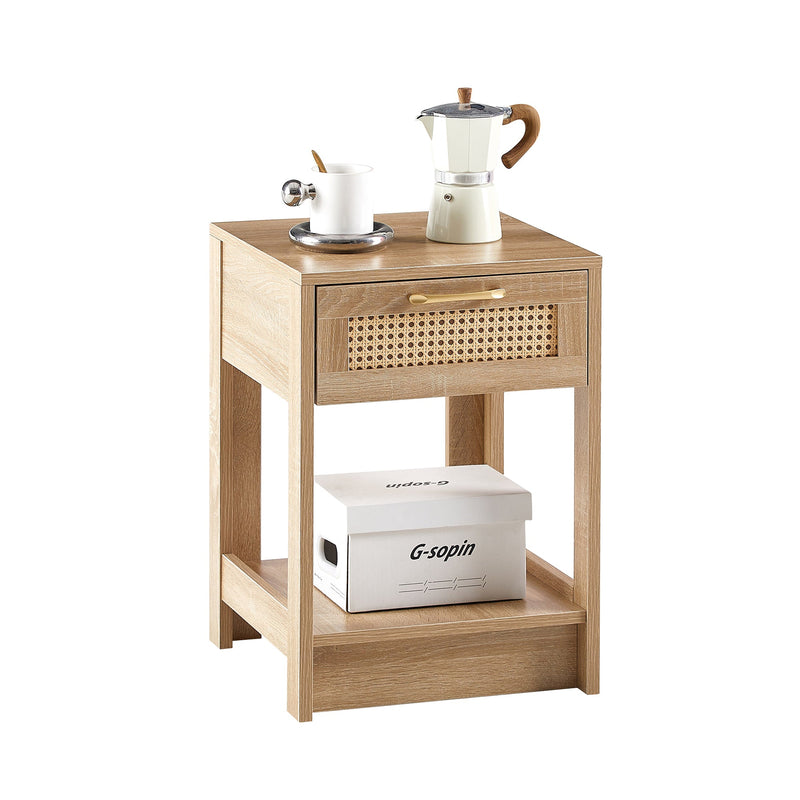 15.75" Rattan End table with drawer, Modern nightstand, side table for living roon, bedroom, natural