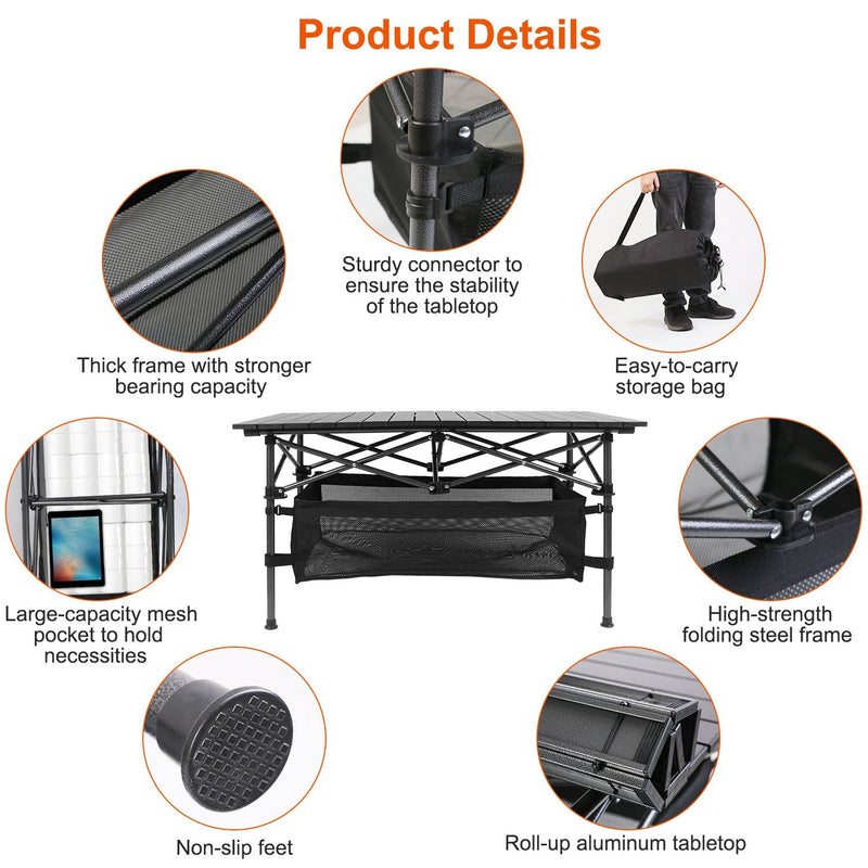 Folding Camping Table Portable Lightweight Aluminum Roll-up Picnic BBQ Desk with Carrying Bag Heavy Duty Outdoor Beach Backyard Party Patio, photo 6 of 9