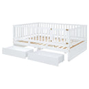 Daybed With Fence Guardrails And 2 Drawers, Split Into Independent Floor Bed & Daybed by HouseOfZazla