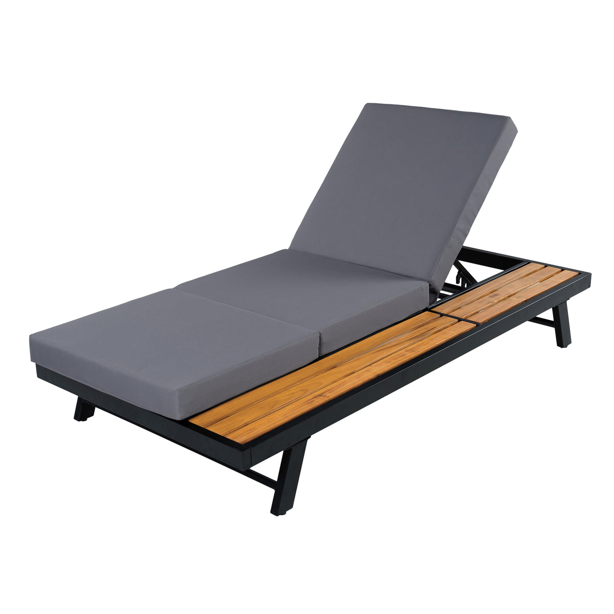 Black Iron + Teak Finish Chaise Lounge Set, photo 7 of 10
