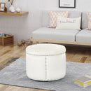 Elegant Round Ottoman Footstool With Studded Rim by HouseOfZazla