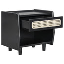 Black Nightstand with Rattan Detail by HouseOfZazla