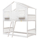 House Bunk Bed With Roof, Window, Window Box, Door, With Safety Guardrails And Ladder by HouseOfZazla