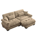 Modern Sectional Sofa With Ottoman, Round Bolster Armrests, Waist And Throw Pillows