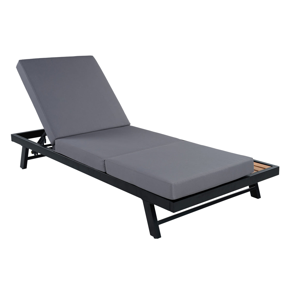 Black Iron + Teak Finish Chaise Lounge Set, photo 8 of 10
