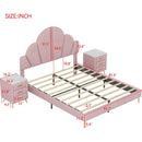 3 Pieces Bedroom Sets, Queen Size Modern Velvet Upholstered Bed Frame with  Petal Shape Headboard, 3 Drawers Nightstands, Pink