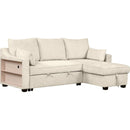 90" Pull Out Sleeper Sofa L-Shaped Couch Convertible Sofa Bed with Storage Chaise, Storage Racks and USB Ports (SG001340AA), Beige