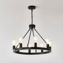 6 Light (No Bulbs) Wagon Wheel Chandelier Farmhouse Modern Small Round Chandelier For Living Room Kitchen Island Foyer Hallway Entryway Bedroom Dining Room Light Fixture Ceiling Hanging - Matte Black by HouseOfZazla