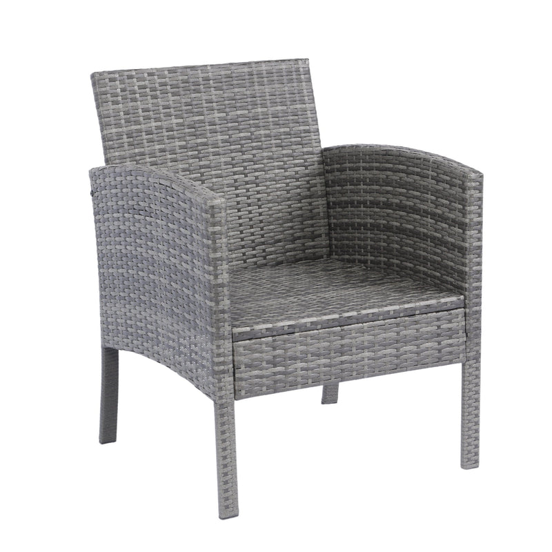 6 Piece Patio Wicker Sectional Set Patio Backyard Conversation Set Grey Wicker + Dark Grey Cushion