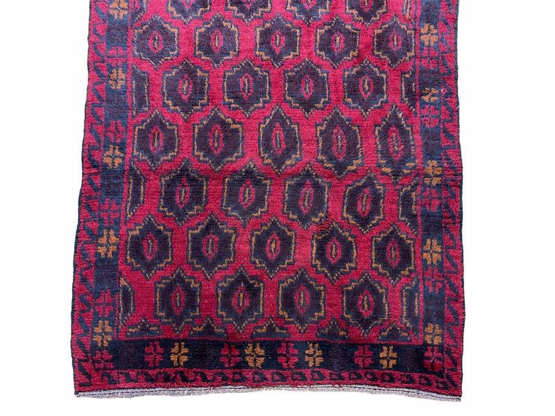 2' 10" X 4'7" Vintage Handmade Tribal Wool Rug Balouchi Rug Afghan Rug Red Blue