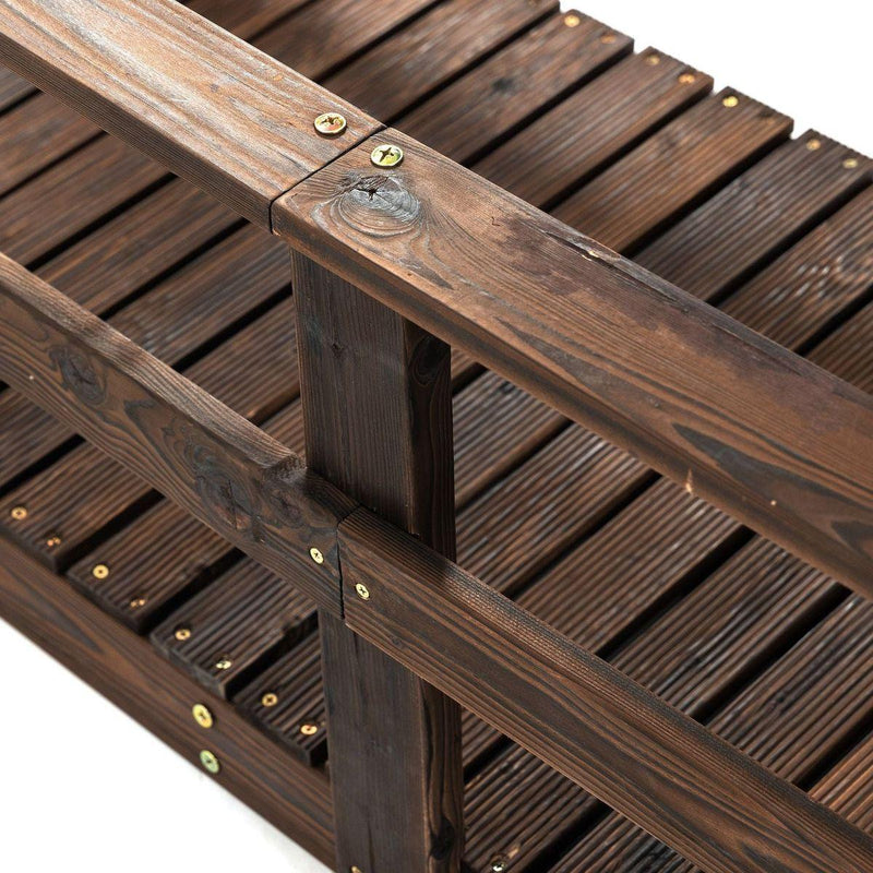 7' Wooden Garden Bridge with Safety Rails, Backyard Footbridge for Ponds, Creeks, Streams, Stained Finish