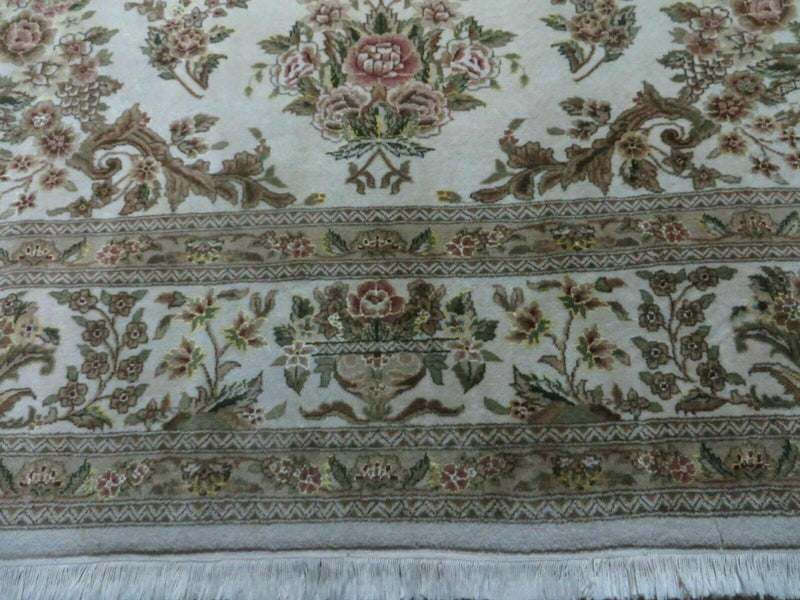 8' X 10' Handmade Chinese Floral Oriental Wool Silk Accent Rug Ivory Organic