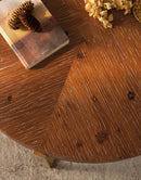 33.86"Modern Retro Splicing Round Coffee Table,Fir Wood Table Top with Gold Cross Legs Base