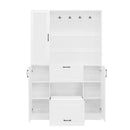 Entryway Bench With Integrated Shoe Cabinet, 3 In 1 Design And Mirrored Cabinet Door, Hall Tree With 4 Sturdy Hooks And Foldable Seat For Entrance, Living Room - White by HouseOfZazla