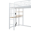 Loft Bed With Desk, Shelves, Power Outlet, LED Light And Wardrobe