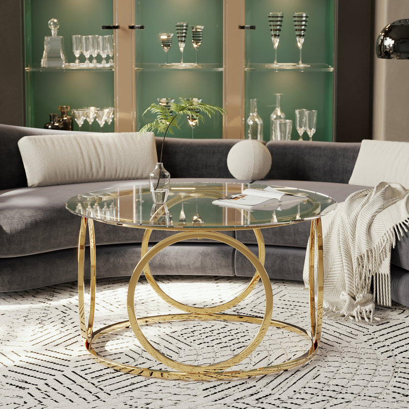 31.5" Modern Round Glass Top Coffee Table, photo 4 of 10