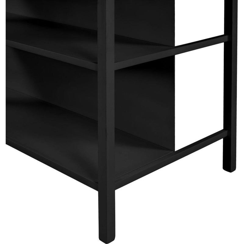 TOPMAX Solid Wood Rustic 45' Stationary Kitchen Island, Rubber Wood Butcher Block Dining Table Prep Table with 2 Open Shelves for Small Places,Walnut+Black