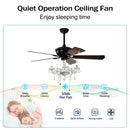 52" Crystal Shade Ceiling Fan Lamp, 3 Speed, 4 Timing, 5 Reversible Blades Crystal Ceiling Fan, 5 Pieces X E12 (No Include Bulb), Hand Pull Chain - Matte Black by HouseOfZazla
