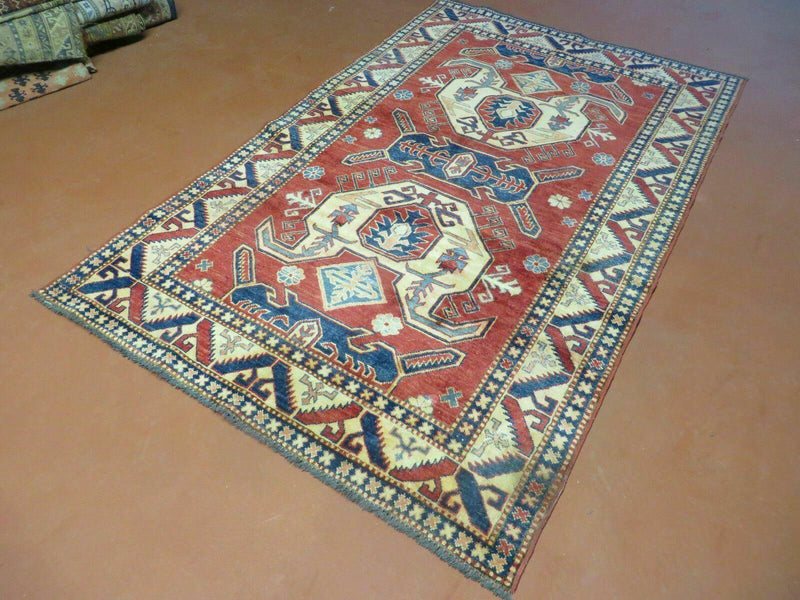 4' X 6' Vintage Handmade Turkish Kazak Pattern Wool Rug Carpet Nice