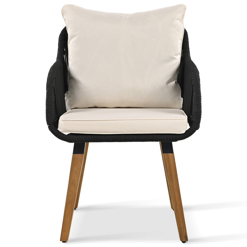 5 Pieces Patio Furniture Chair Sets, Patio Conversation Set With Wicker Cool Bar Table, Ottomans,Outdoor Furniture Bistro Sets for Porch,Backyard,Balcony,Poolside Black&Beige