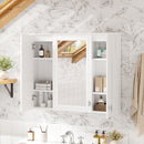 Wall Mounted Mirror Cabinet With 5 Adjustable Shelves, Rectangular Storage For Bathroom - White
