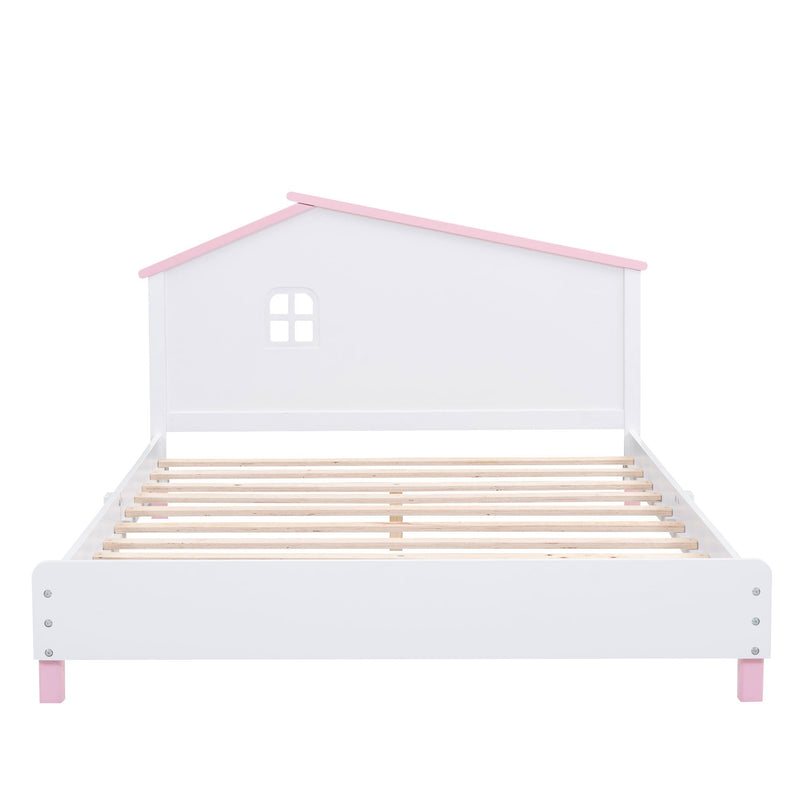 3-Pieces Bedroom Sets Full Size Platform Bed with Nightstand and Storage dresser,White+Pink
