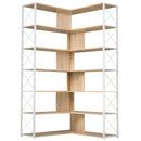 7-Tier Bookcase Home Office Bookshelf, L-Shaped Corner Bookcase with Metal Frame, Industrial Style Shelf with Open Storage, MDF Board