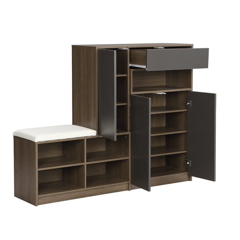 2-in-1 Shoe Storage Bench & Shoe Cabinets , Multi-functional Shoe Rack with Padded Seat, Versatile Shoe Storage Solution with Adjustable Shelves for Hallway, Grey