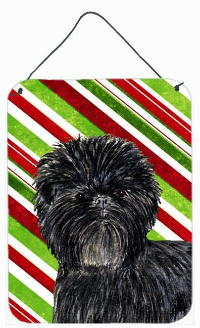 Affenpinscher Candy Cane Holiday Christmas Metal Wall or Door Hanging Prints