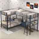 L-Shaped Twin Over Twin Bunk Bed With Twin Size Loft Bed With Desk And Shelf - Brown by HouseOfZazla