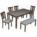 6 Pieces Kitchen Dining Set, Rectangular Wooden Dining Table With 4 Upholstered Chairs And A Bench by Unique Piece Furniture