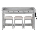 4-piece Dining Bar Table Set with 3 Upholstered Stools, Multifunctional Dining Table with 3 Drawers (Gray)