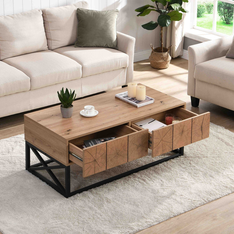 43.31" Luxury Coffee Table with Two Drawers, Industrial Coffee Table for Living Room, Bedroom & Office