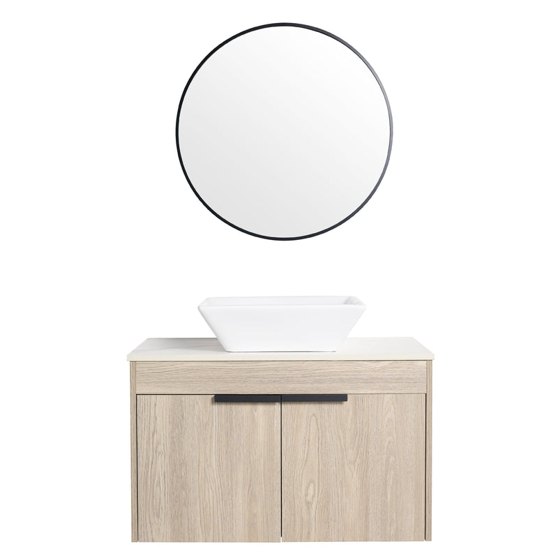 30" Modern Design Float Bathroom Vanity With Ceramic Basin Set, Wall Mounted White Oak Vanity With Soft Close Door, KD-PackingD-Packing Pieces