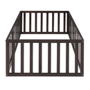Twin Size Floor Bed Frame With Fence And Door - Walnut by HouseOfZazla