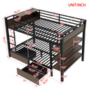 Full Size Metal Bunk Bed with Storage Shelves and USB Power Strip