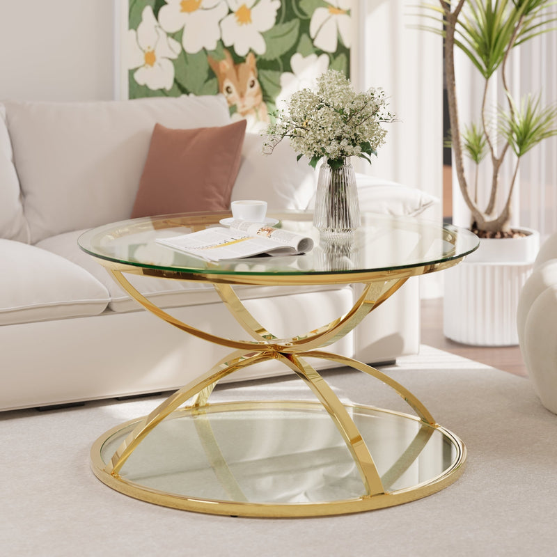 31.50'' Modern Glass Coffee Table with 2 Tiers, photo 3 of 10