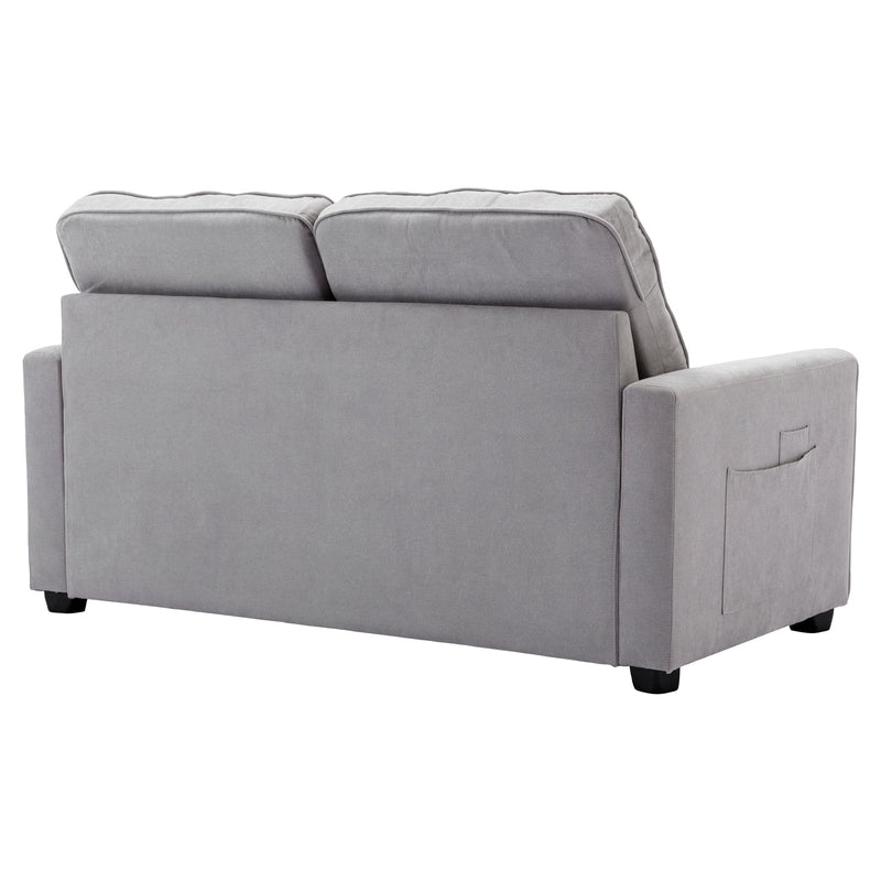 59.4" Loveseat Sofa with Pull-Out Bed Modern Upholstered Couch with Side Pocket for Living Room Office, Grey