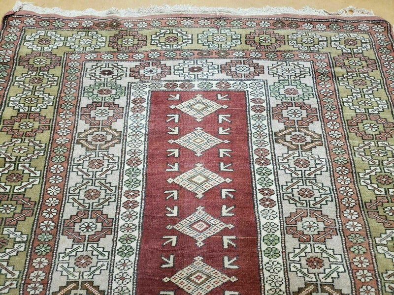 4' X 8' Antique Handmade Turkish Melas Oushak Wool Rug