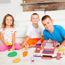 Kids Cash Register Pretend Play Cashier Toy with Scanner Calculator Credit Card Money Grocery Products Educational Toy Gift for Kids Aged 3 4 5 6 Year