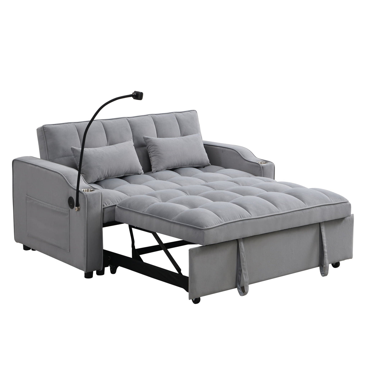 Modern Loveseat With Pullout Bed, Adjustable Reclining Backrest, photo 2 of 8