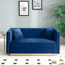 Contemporary Vertical Channel Tufted Sofa Loveseat Modern Upholstered Couch For Living Room With 2 Pillows by HouseOfZazla