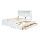 Full Size Platform Bed With Trundle, Drawers, USB Ports And Built In Shelves - White by HouseOfZazla