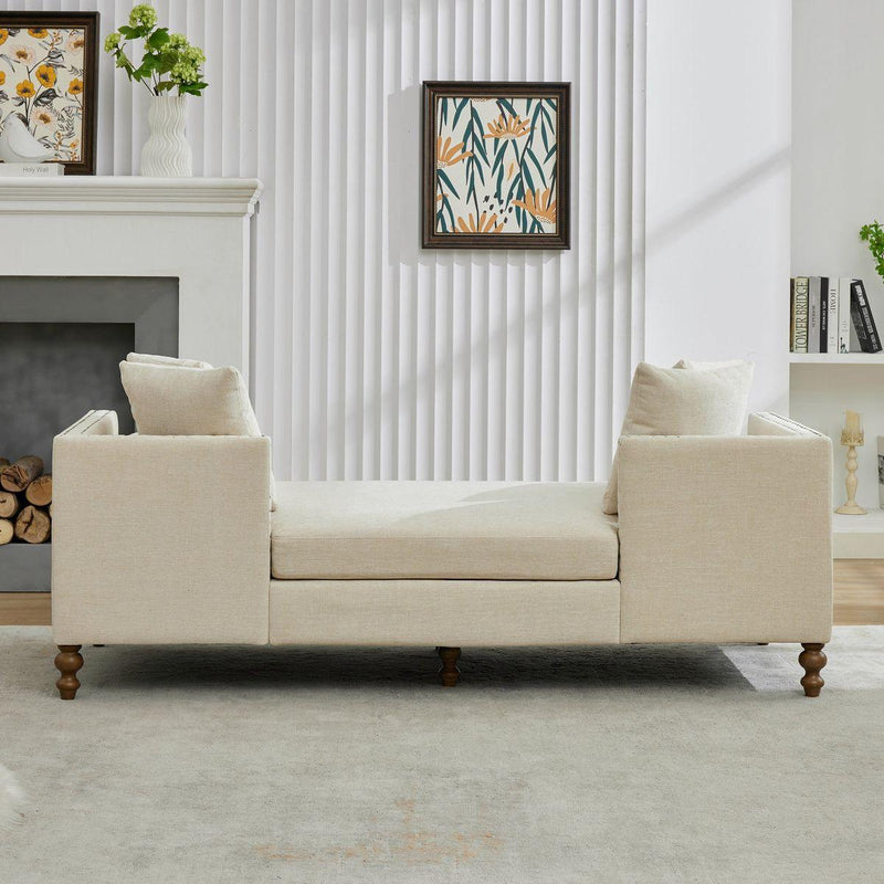 75.2'' Wide Upholstered Chaise Lounge Indoor with Nailheads,Sleeper Sofa Couch With 4 Throw Pillows&2 Bolsters,Daybed with Rubberwood Legs For Living Room,Bedroom, Apartment,Guestroom,Beige Chenille