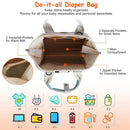 Baby Nappy Diaper Bag with 6 Pockets Burp Cloth Adjustable Shoulder Strap Detachable Small Bag Multifunctional Diaper Changing Bag with 2 Insulated Po