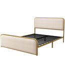 Queen Size Bed Frame With Curved Upholstered Headboard And Footboard - Beige / Gold by HouseOfZazla