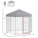 9.2' x 8' x 7.7' Dog Kennel Outdoor Dog Run with Waterproof, UV Resistant Roof, Lockable Door, for Medium and Large-Sized Dogs, Silver