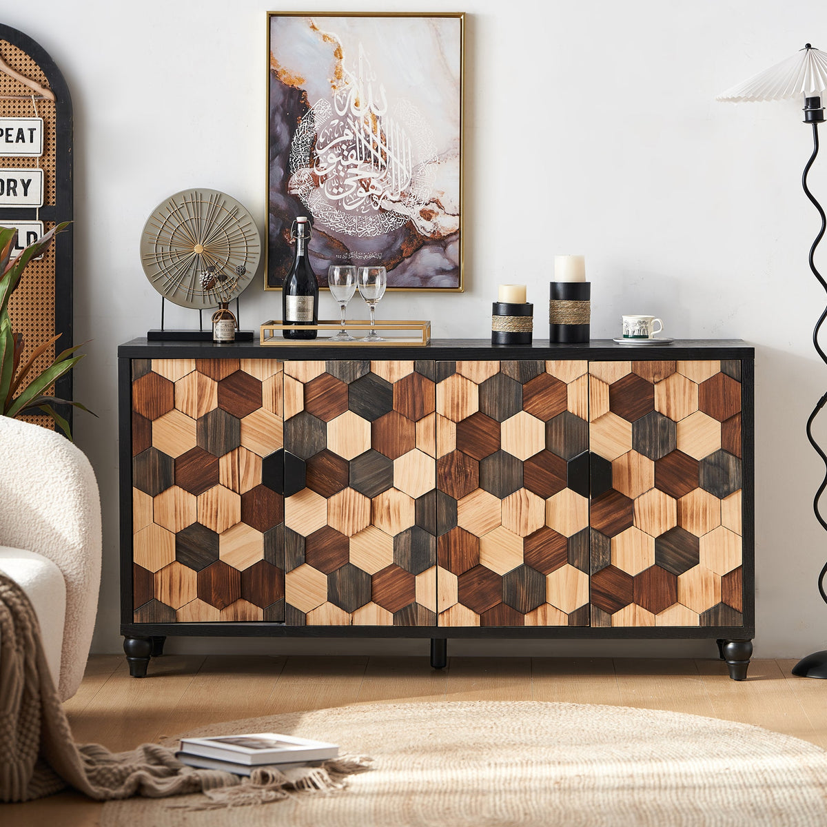Distressed Storage Cabinet with Honeycomb Pattern, photo 2 of 10